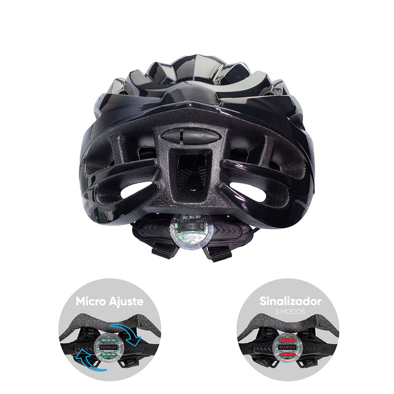 Capacete Ciclismo Mtb Com Regulagem Sinalizador Ventilado Bicicleta Bike Gta Preto