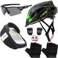 Kit Ciclismo Completo – Capacete + Porta Celular + Pisca + Óculos + Luvas