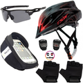Kit Ciclismo Completo – Capacete + Porta Celular + Pisca + Óculos + Luvas