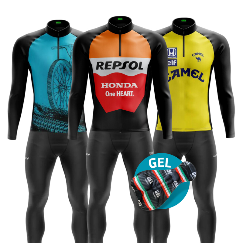 Conjunto Ciclismo Masculino Inverno Frio Camisa Blusa Manga Longa Calça Forro Gel Bike Pedal Mtb