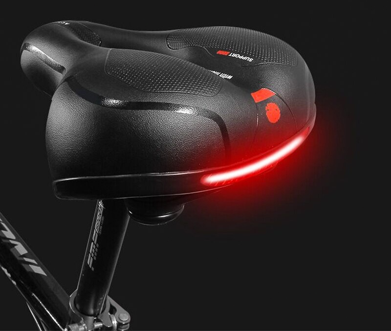 Assento De Bicicleta selim largo vazado Confortável com sinalizador adesivo Refletivo