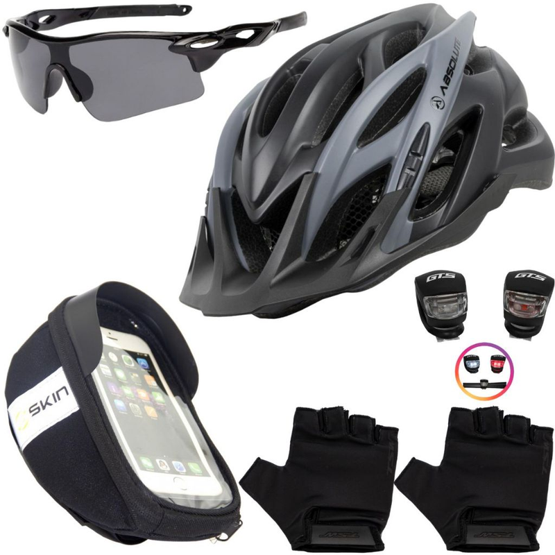 Capacete Bike Ciclismo + Porta Celular + Pisca + Óculos + Luvas