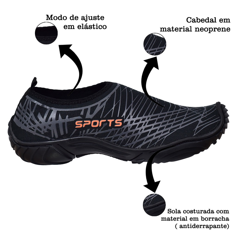 Tênis Sapatilha Pesca Hibrida Unissex Aquática Bike Boa e Barata Trilha sola de Borracha Costurada Pescaria de Neoprene