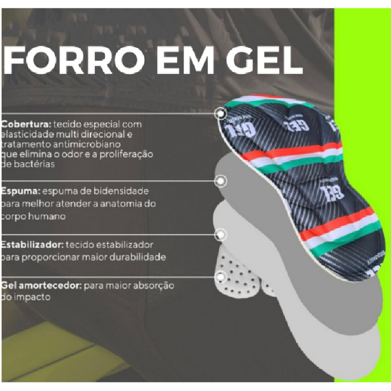 Bermuda Short de Ciclismo Masculina Forro com Gel Alta Densidade Profissional com Bolso