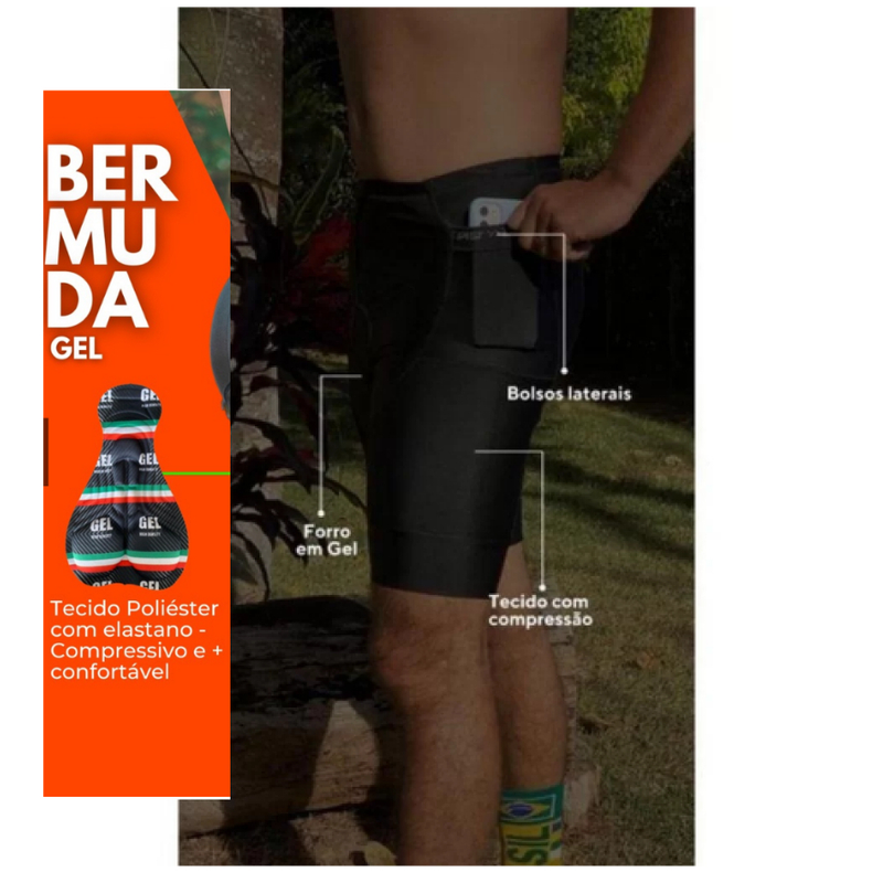 Bermuda Short de Ciclismo Masculina Forro com Gel Alta Densidade Profissional com Bolso