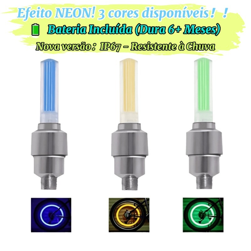Kit C/ 2 Bicos Pinos Pneu Led Efeito Neon Carro Bike Moto Bicicleta Infantil