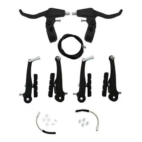 Kit Par De Freio V Brake De Aluminio Tipo Logan Com Manetes Preto Completo Para Bicicleta