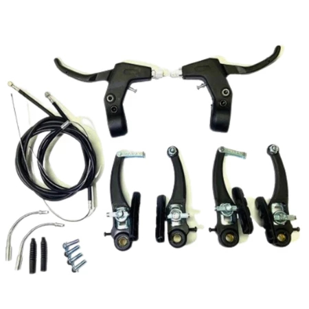 Kit Par De Freio V Brake De Aluminio Tipo Logan Com Manetes Preto Completo Para Bicicleta